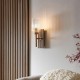 78769-001 Wooden & Vintage Brass Wall Lamp with Clear Ribbed Glass