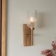 78769-001 Wooden & Vintage Brass Wall Lamp with Clear Ribbed Glass