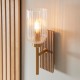 78769-001 Wooden & Vintage Brass Wall Lamp with Clear Ribbed Glass