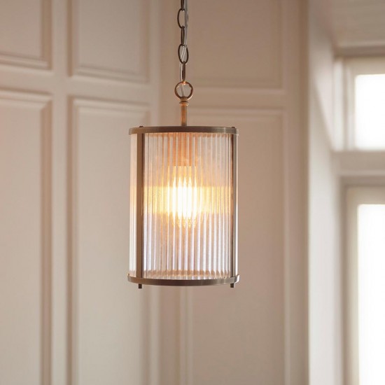 78782-001 Antique Brass Pendant with Ribbed Glass