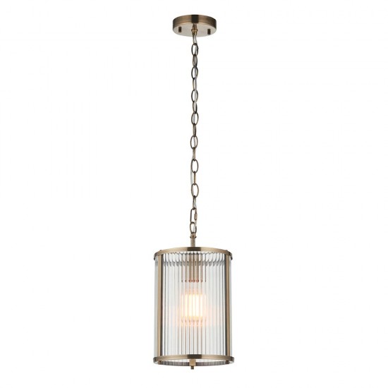 78782-001 Antique Brass Pendant with Ribbed Glass