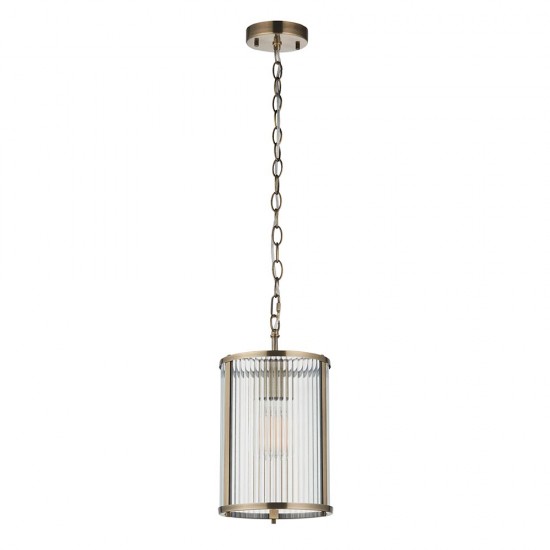 78782-001 Antique Brass Pendant with Ribbed Glass