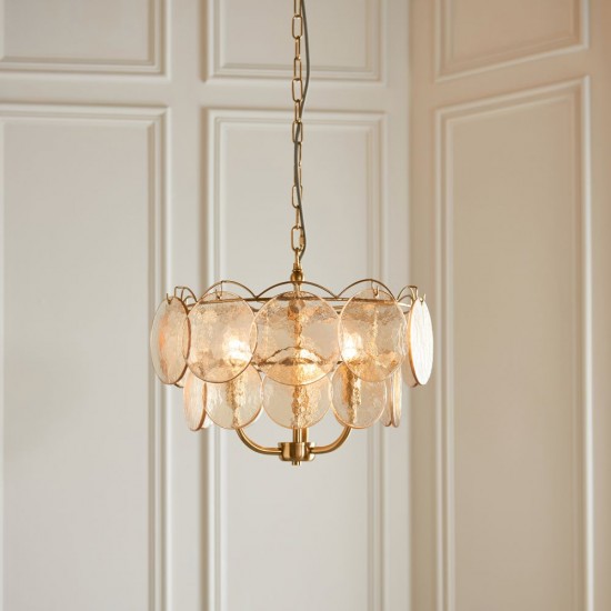 78893-001 Brushed Aged Brass 3 Light Centre Fitting with Champagne Glass
