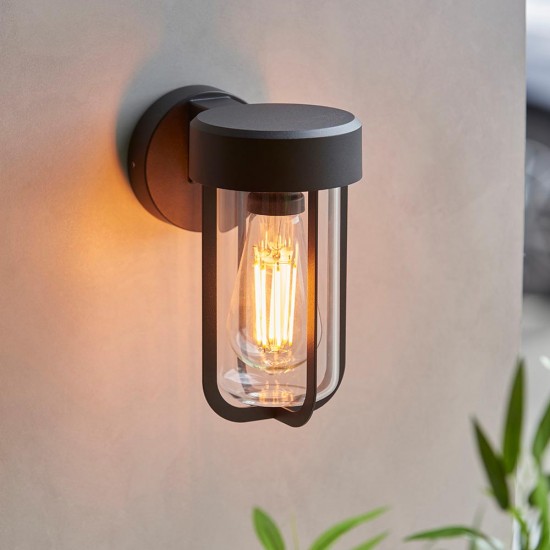 78791-001 Matt Black Wall Lamp with Clear Glass IP44