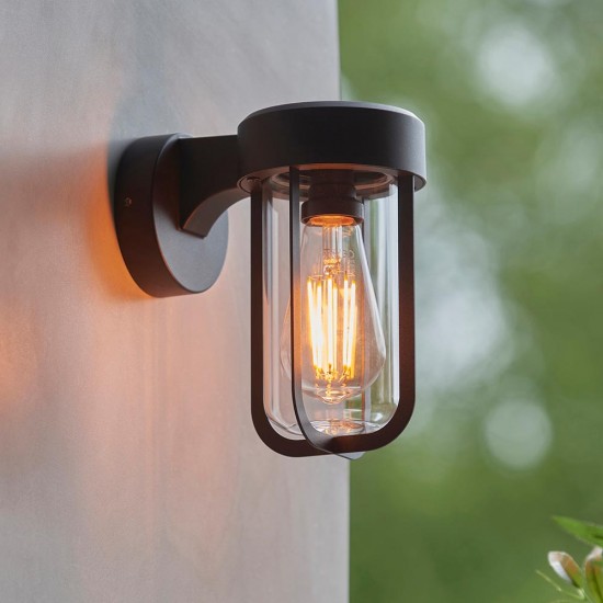 78791-001 Matt Black Wall Lamp with Clear Glass IP44