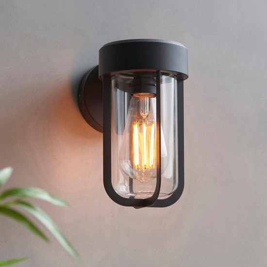 78791-001 Matt Black Wall Lamp with Clear Glass IP44