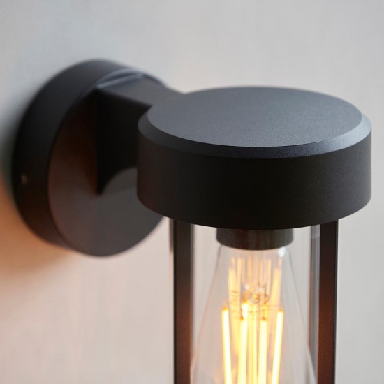 78791-001 Matt Black Wall Lamp with Clear Glass IP44