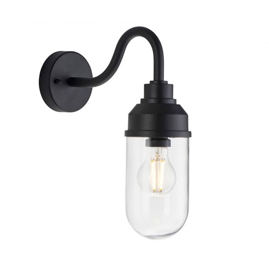 78792-001 Matt Black Wall Lamp with Clear Glass IP44