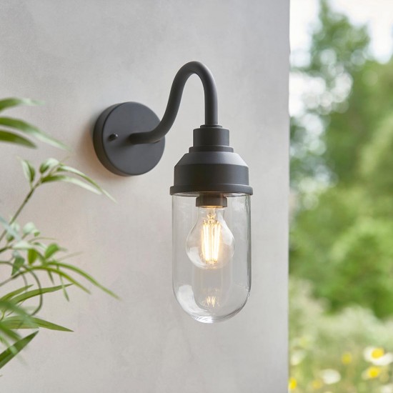 78792-001 Matt Black Wall Lamp with Clear Glass IP44