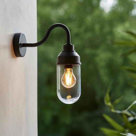 78792-001 Matt Black Wall Lamp with Clear Glass IP44