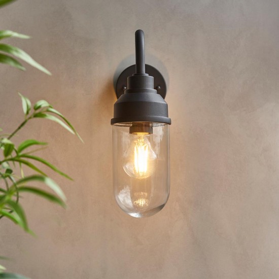 78792-001 Matt Black Wall Lamp with Clear Glass IP44