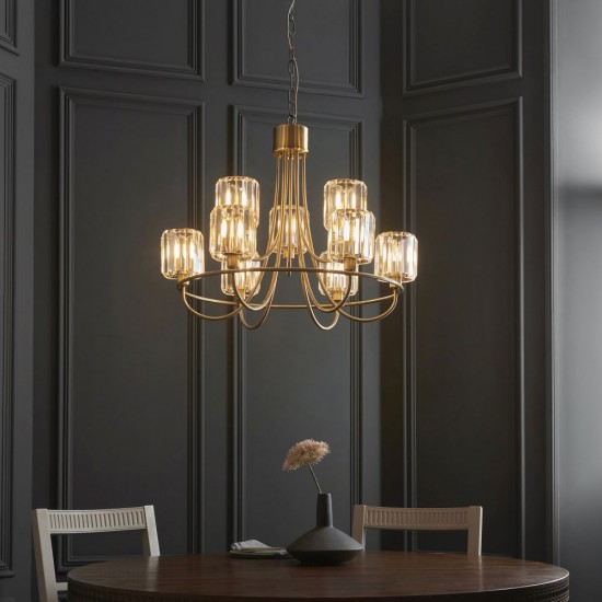 82795-001 Antique Brass 9 Light Centre Fitting with Crystal