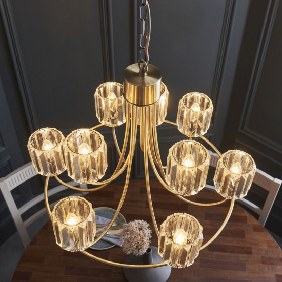 82795-001 Antique Brass 9 Light Centre Fitting with Crystal