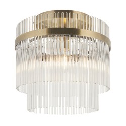 82829-001 Antique Brass Semi Flush with Clear Glass Rods