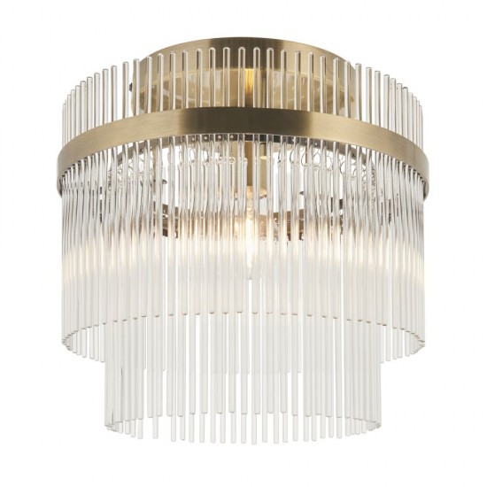 82829-001 Antique Brass Semi Flush with Clear Glass Rods