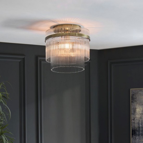 82829-001 Antique Brass Semi Flush with Clear Glass Rods
