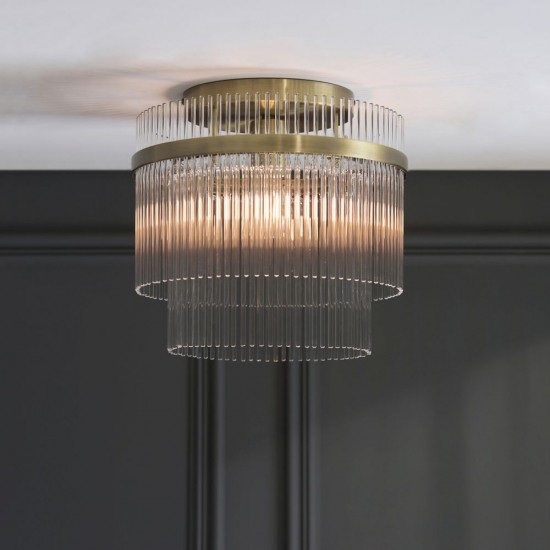82829-001 Antique Brass Semi Flush with Clear Glass Rods