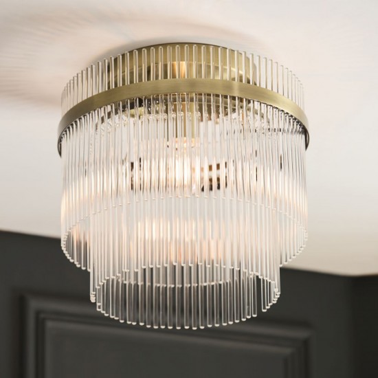 82829-001 Antique Brass Semi Flush with Clear Glass Rods