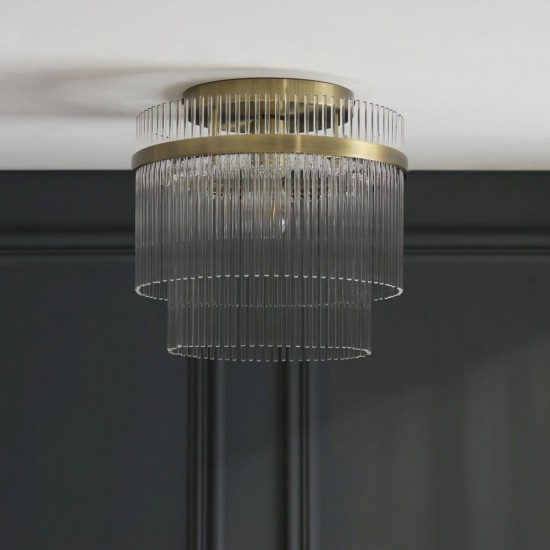 82829-001 Antique Brass Semi Flush with Clear Glass Rods