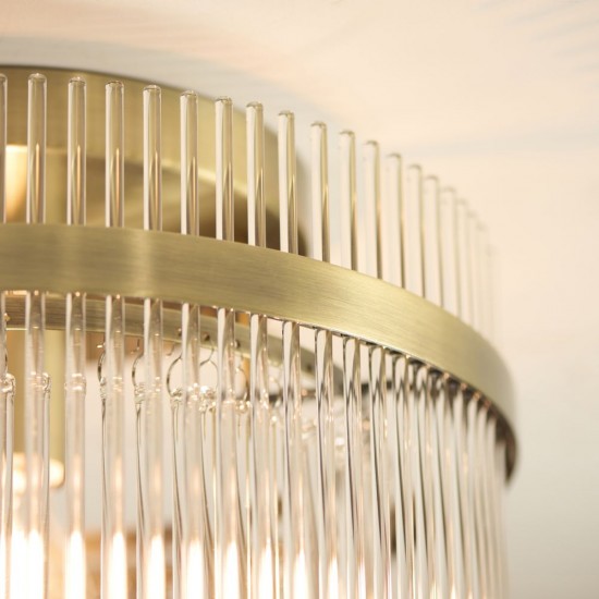 82829-001 Antique Brass Semi Flush with Clear Glass Rods