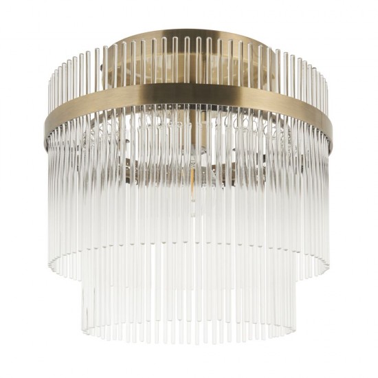 82829-001 Antique Brass Semi Flush with Clear Glass Rods