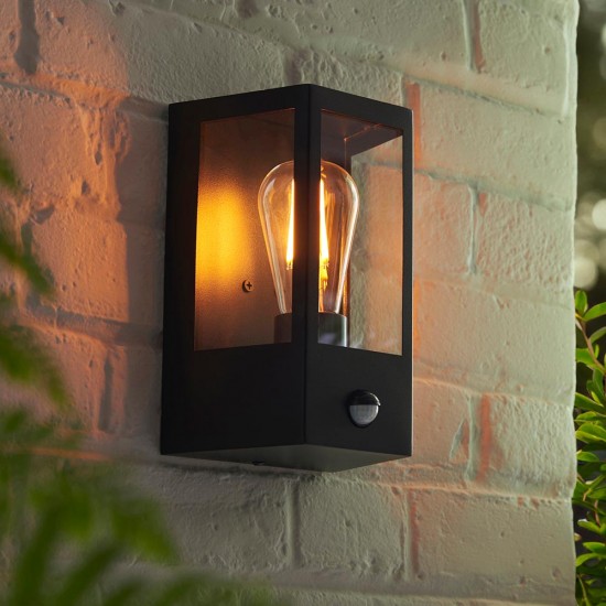 78799-001 Matt Black Lantern Wall Lamp with Sensor IP44