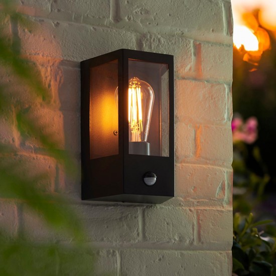 78799-001 Matt Black Lantern Wall Lamp with Sensor IP44