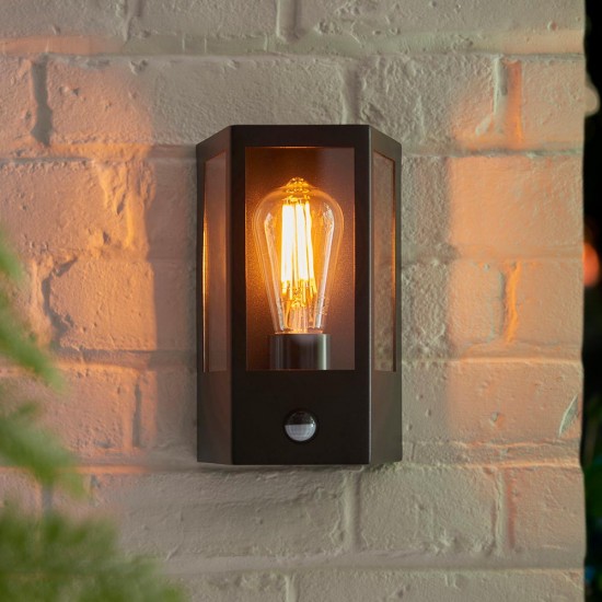 78799-001 Matt Black Lantern Wall Lamp with Sensor IP44