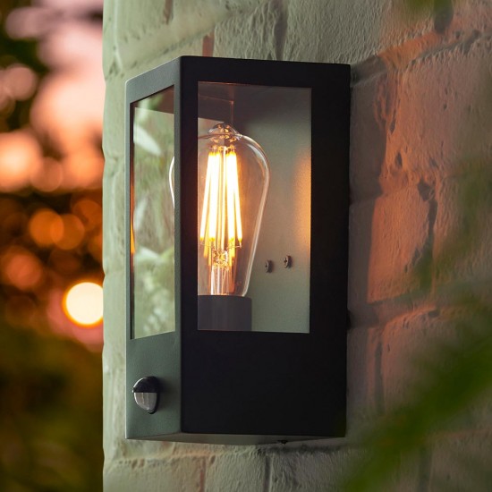 78799-001 Matt Black Lantern Wall Lamp with Sensor IP44