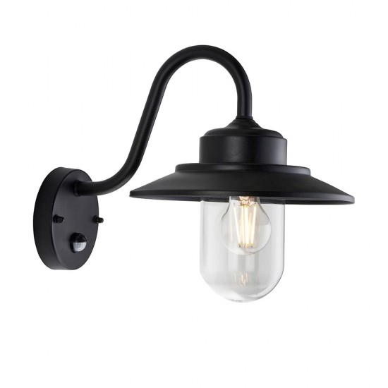 78800-001 Matt Black PIR Wall Lamp with Clear Glass