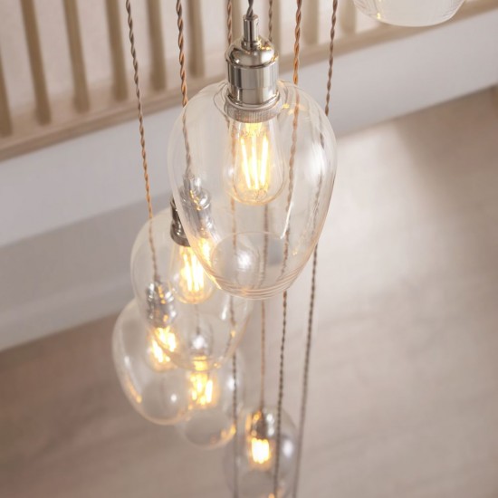 78896-001 Bright Nickel 13 Light Cluster Pendant with Clear Glass