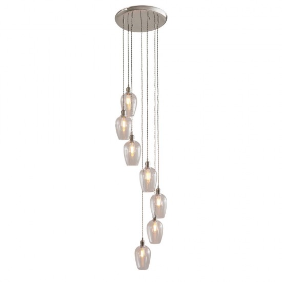 78897-001 Bright Nickel 7 Light Cluster Pendant with Clear Glass