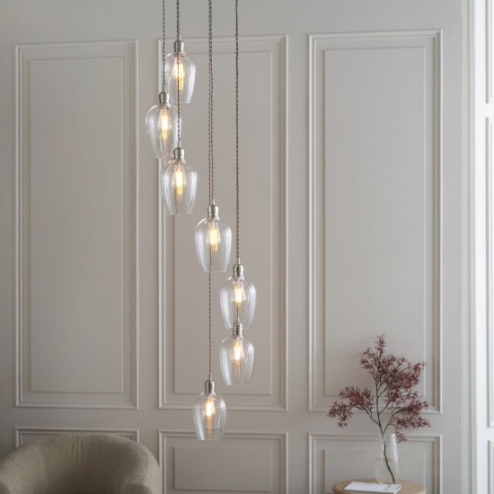 78897-001 Bright Nickel 7 Light Cluster Pendant with Clear Glass