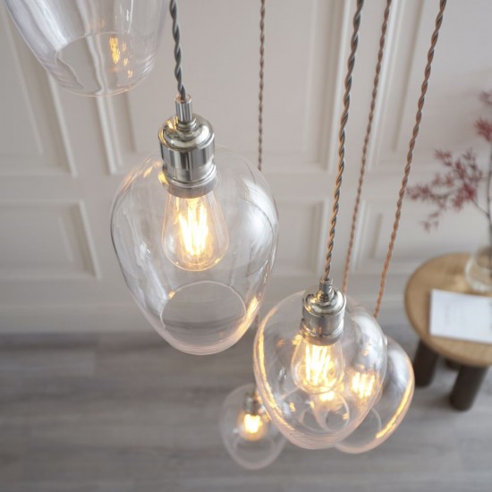 78897-001 Bright Nickel 7 Light Cluster Pendant with Clear Glass