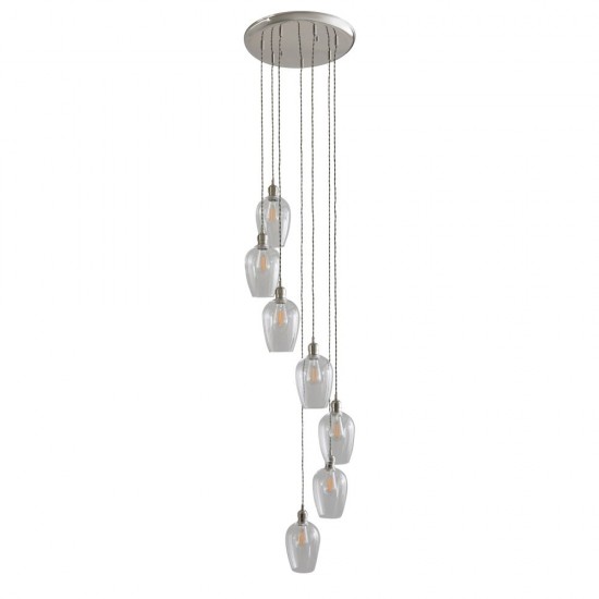 78897-001 Bright Nickel 7 Light Cluster Pendant with Clear Glass