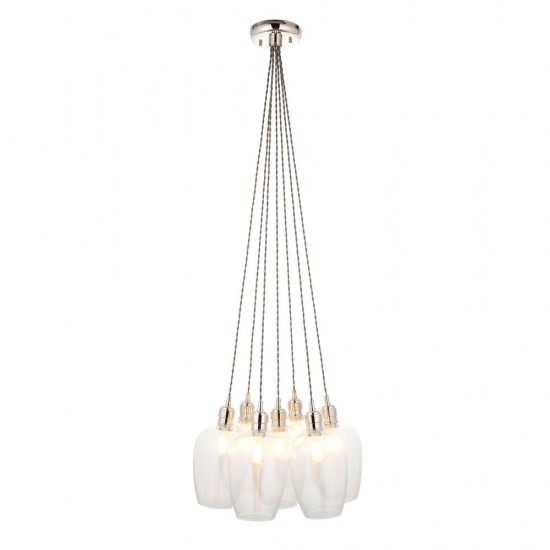 78898-001 Bright Nickel 7 Light Cluster Pendant with Clear Glass