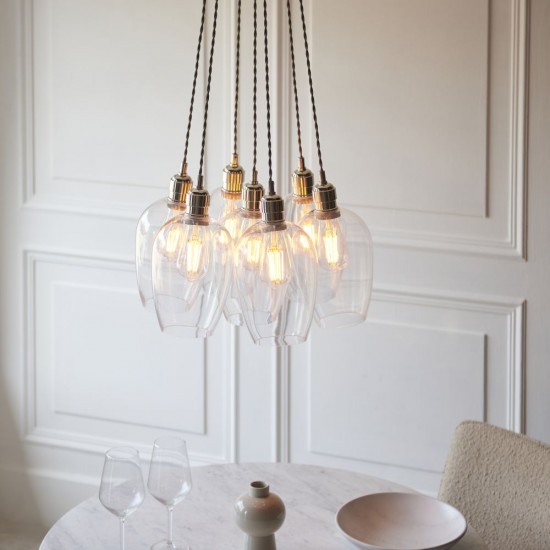 78898-001 Bright Nickel 7 Light Cluster Pendant with Clear Glass