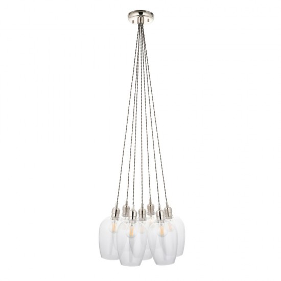 78898-001 Bright Nickel 7 Light Cluster Pendant with Clear Glass