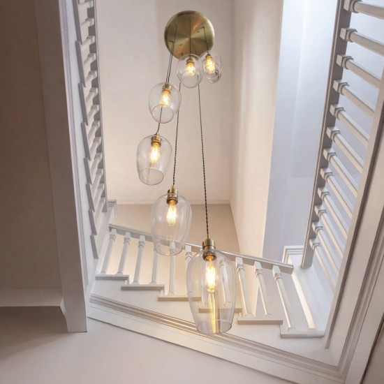 78901-001 Antique Brass 7 Light Cluster Pendant with Clear Glass