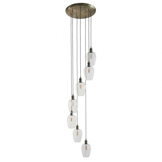 78901-001 Antique Brass 7 Light Cluster Pendant with Clear Glass