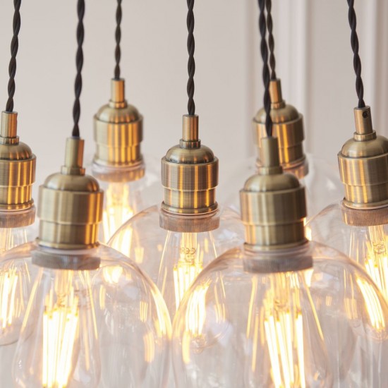 78902-001 Antique Brass 7 Light Cluster Pendant with Clear Glass