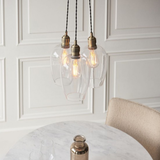 78903-001 Antique Brass 3 Light Cluster Pendant with Clear Glass