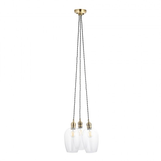 78903-001 Antique Brass 3 Light Cluster Pendant with Clear Glass