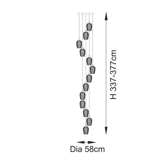 78904-001 Antique Brass 13 Light Cluster Pendant with Clear Ribbed Glass