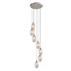 78905-001 Bright Nickel 7 Light Cluster Pendant with Clear Ribbed Glass