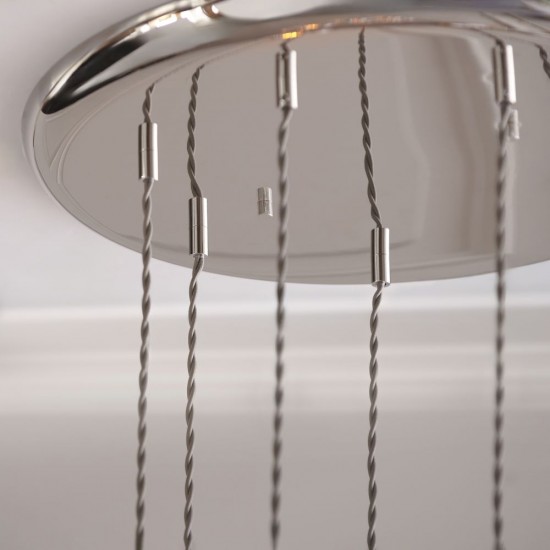 78905-001 Bright Nickel 7 Light Cluster Pendant with Clear Ribbed Glass