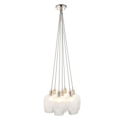 78906-001 Bright Nickel 7 Light Cluster Pendant with Clear Ribbed Glass