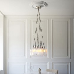 78906-001 Bright Nickel 7 Light Cluster Pendant with Clear Ribbed Glass