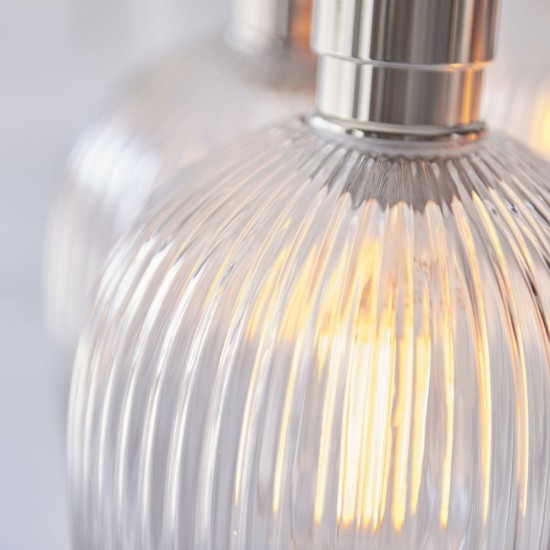 78906-001 Bright Nickel 7 Light Cluster Pendant with Clear Ribbed Glass