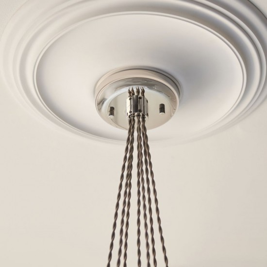 78906-001 Bright Nickel 7 Light Cluster Pendant with Clear Ribbed Glass